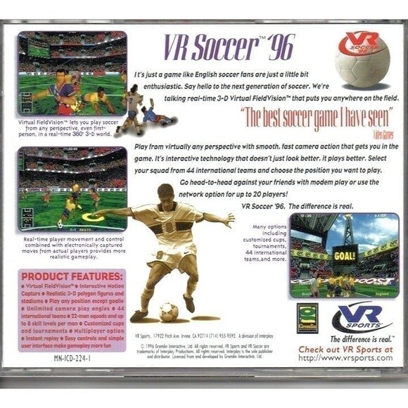 Vintage Sports PC Game: VR Soccer '96 for legacy PC CD - Picture 4 of 4